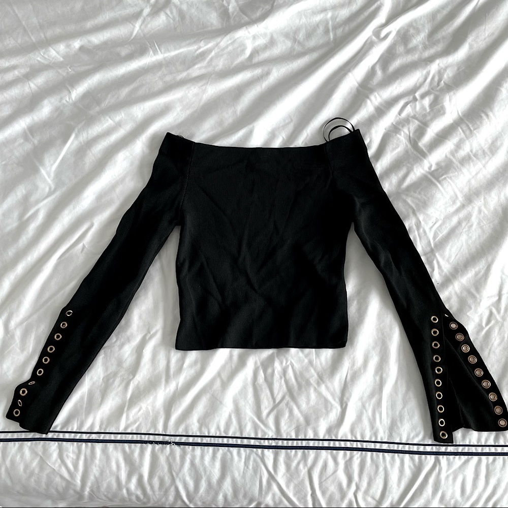 Topshop off the shoulder black crop top